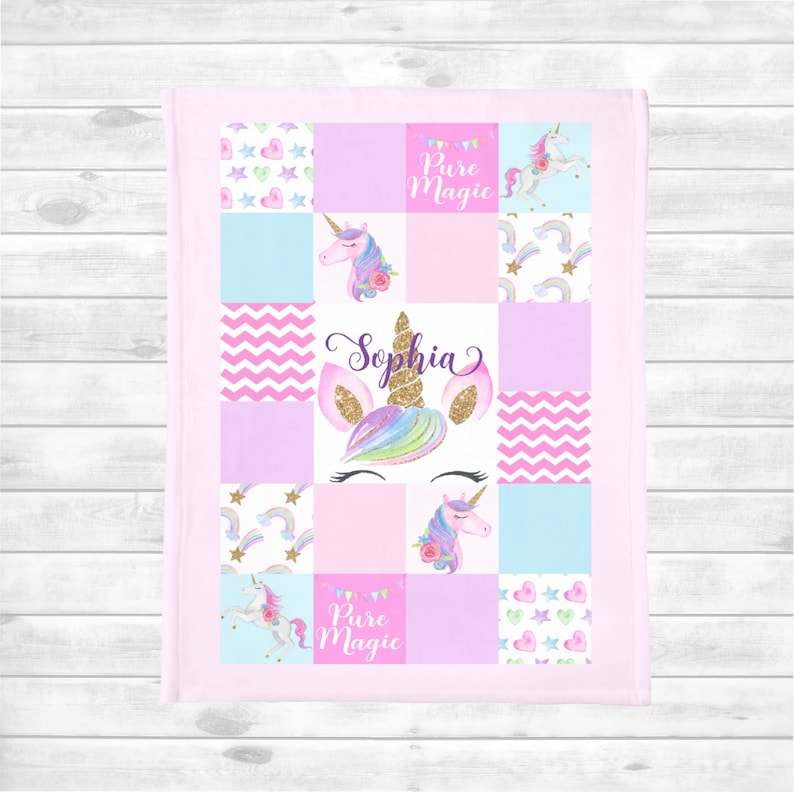 Personalized Unicorn Baby Blanket Baby Girl Quilt Minky Etsy