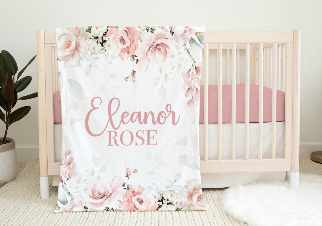 Personalized Blush Floral Name Blanket blush Floral Baby Girl Name
