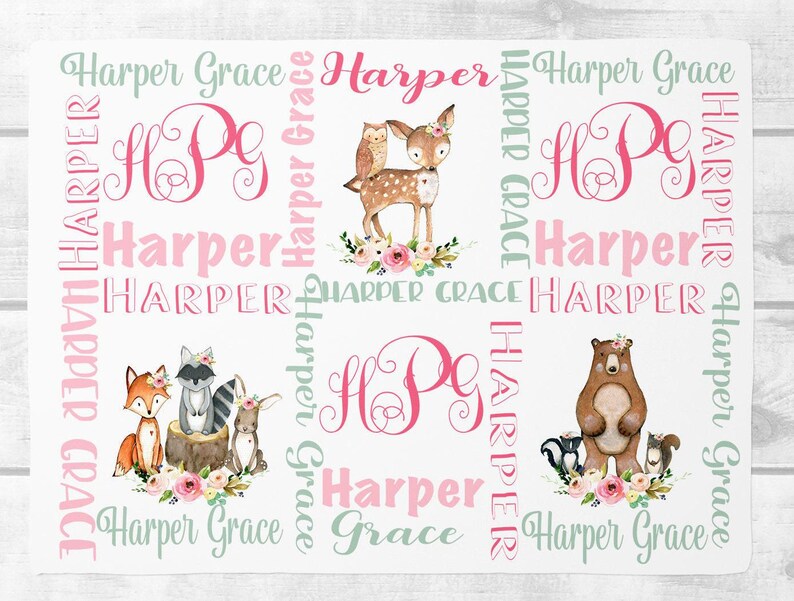 Personalized Baby Girl Blanket -Floral Minnie Mouse Baby Blanket -Monogrammed Baby Blanket -Baby Shower Gift- Floral Baby Blanket image 1