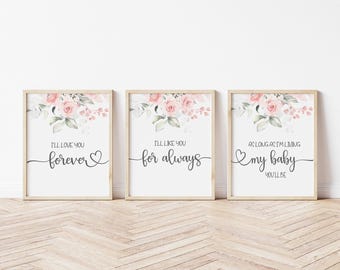 Stampe per la cameretta dei bambini floreali, decorazioni per la cameretta dei bambini floreali, decorazioni per la cameretta dei bambini floreali ad acquerello, stampe per la cameretta dei bambini con fiori ad acquerello rosa - A570