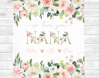 Mothers Day Blanket, Personalized Mother's Day Gift, Christmas Gift From Family,  Personalized Family Blanket, Custom Floral Throw Blanket