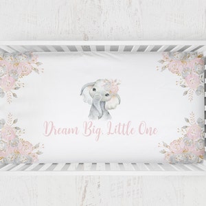 Personalized Elephant Crib Sheet. Baby Girl Floral Nursery Bedding. Elephant Nursery Set. Customized Baby Shower Gifts. Baby Bedding.