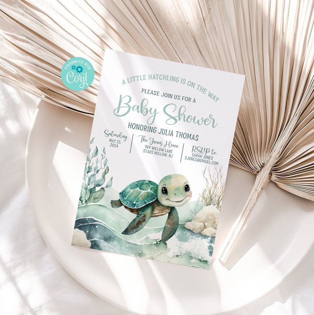 Printable Sea Turtle Baby Shower Invitation - Editable Ocean Themed ...