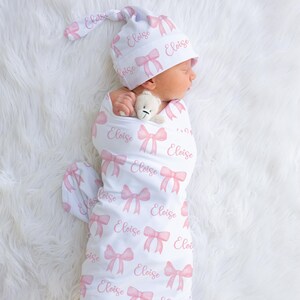 Personalized Pink Bow Blanket with Name, Personalized Baby Girl Blanket, Custom Toddler Girl Birthday Gift, Coquette Bow Shower gift SB587 image 6