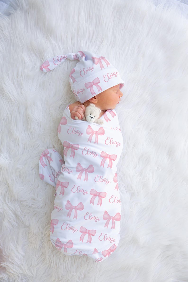 Personalized Pink Bow Blanket with Name, Personalized Baby Girl Blanket, Custom Toddler Girl Birthday Gift, Coquette Bow Shower gift SB587 image 6