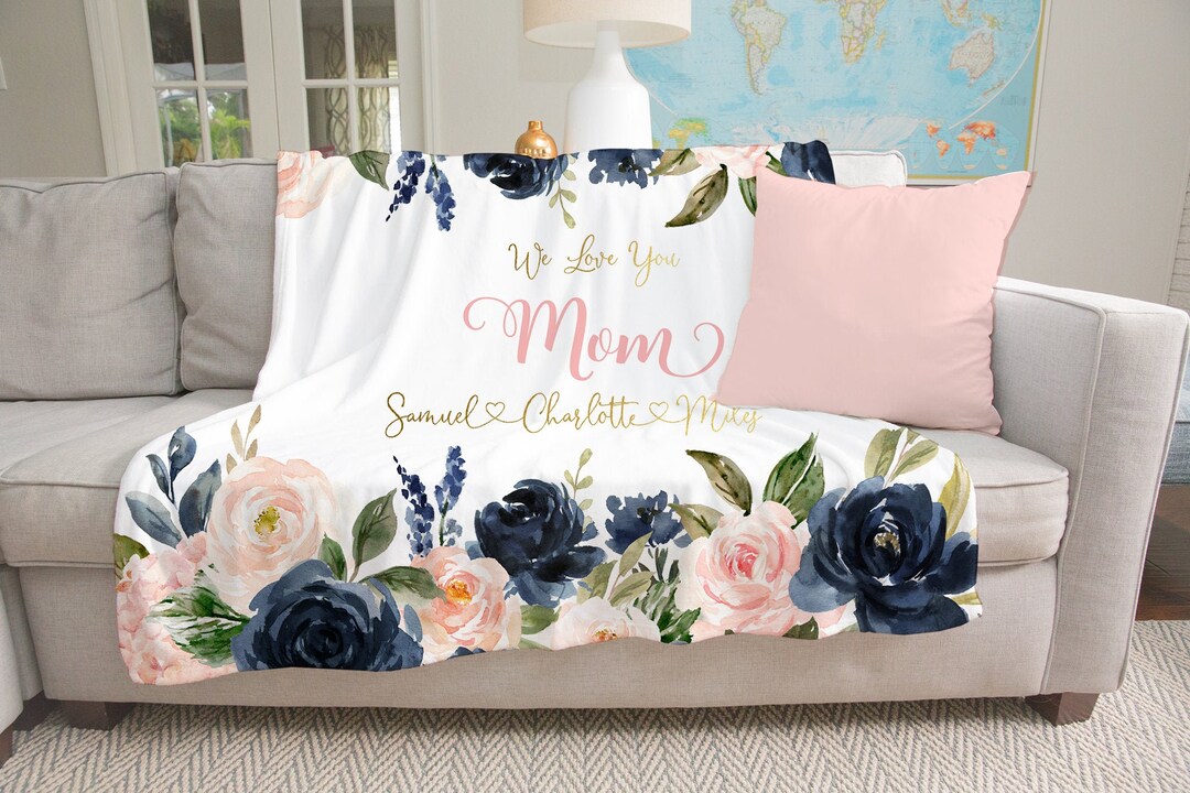 Personalized Mothers Day Blanket, Mother's Day Gift, Floral Family Blanket, Personalized Mom