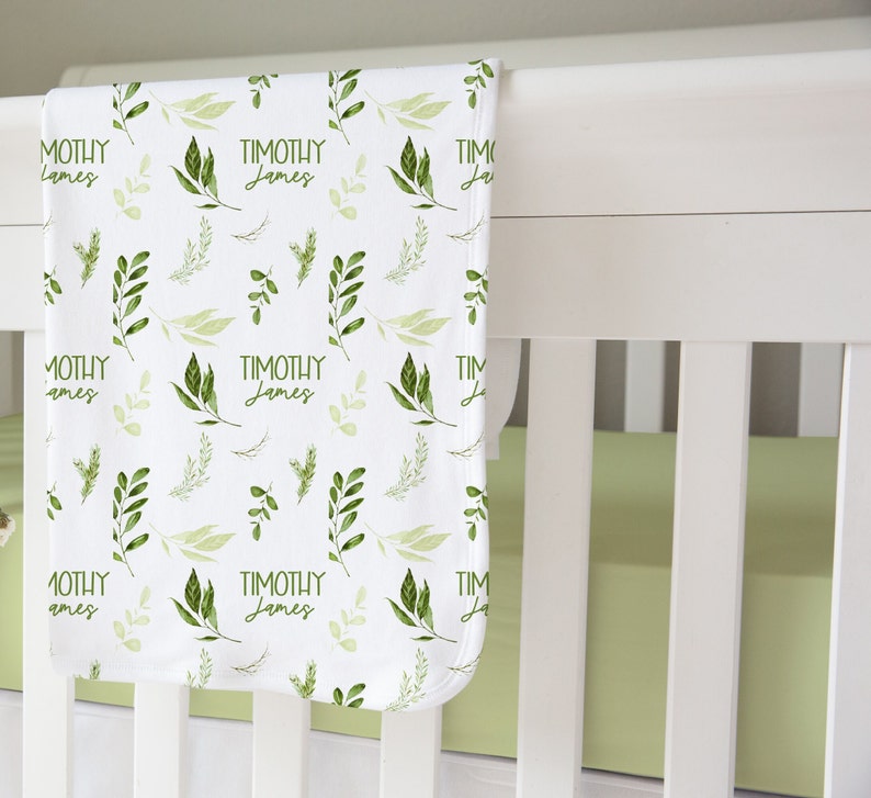 Personalized Swaddle Blanket Hat Set With Leaves custom Baby Etsy