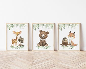 Woodland Nursery Art Prints, Set of 3, Woodland Nursery Decor, Nursery Prints, Nursery Wall Art, Nursery Decor, Forest Nursery, boys art 568