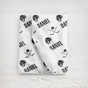 Personalized Baby Boy Blanket / Hockey Custom Baby Name Blanket / Sports Baby Boy Shower Gift / Boy Receiving blanket / Personalized swaddle