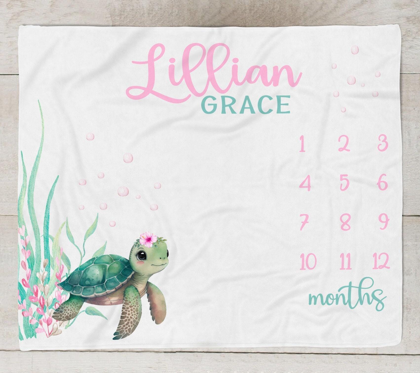 Baby Girl Sea Turtle Milestone Blanket, Baby Girl Ocean Month Blanket ...