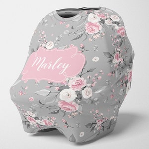 パーソナライズされたカーシートキャノピー、女の子用ストレッチカーシートカバー、パーソナライズされた花柄カーシート 4 in 1 カバー、女の子用カーシートキャノピー、授乳用カバー SC139