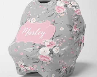 Personalized Carseat Canopy, Girl Stretchy Carseat Cover, Personalized Floral Carseat 4 in 1 Cover, Girl Carseat Canopy, Nursing Cover SC139