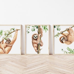 Láminas de arte de pared con perezosos: juego de tres lienzos de animales perezosos bebés: arte de pared para guardería con perezosos, arte de pared para bebés varones, arte de pared para sala de juegos, A539