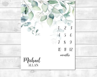 Coperta Greenery Milestone per neonato, con monitoraggio della crescita mensile, coperta Milestone per neonato, regalo per baby shower, regalo per neonato, coperta personalizzata per il primo anno di vita