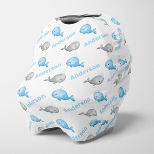 Gepersonaliseerde CarSeat Canopy, Whale Car Seat Cover, Nautical Carseat 4 in 1 Cover, Boy Carseat Canopy, Custom Nursing Cover