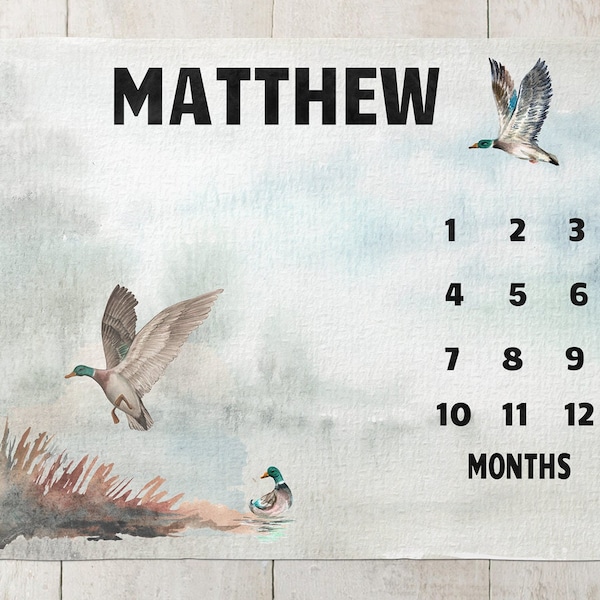 Mallard Milestone Blanket, Duck Hunting Baby Milestone Blanket, Personalized Baby Boy Blanket, Baby Month Blanket, Baby Shower Gift- A540