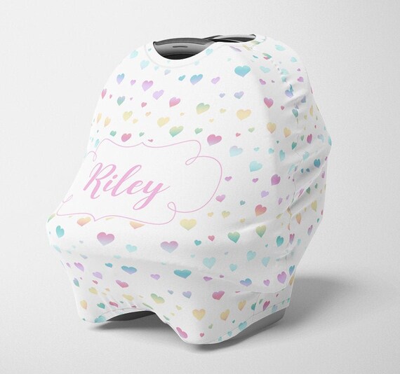 Baby Girl Personalized Car Seat Canopy Stretchy Floral Car Seat Cover Rainbow Hearts Baby Carseat Cover Baby Shower Gift nursing Cover Etsy Canada