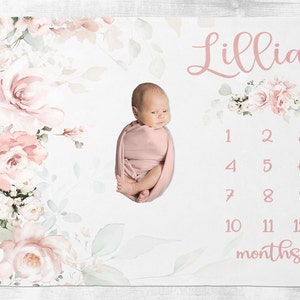Manta de hito para niña, manta floral para el mes del bebé, manta personalizada para niña, pista de crecimiento de regalo de ducha para nueva mamá, accesorio fotográfico SM543
