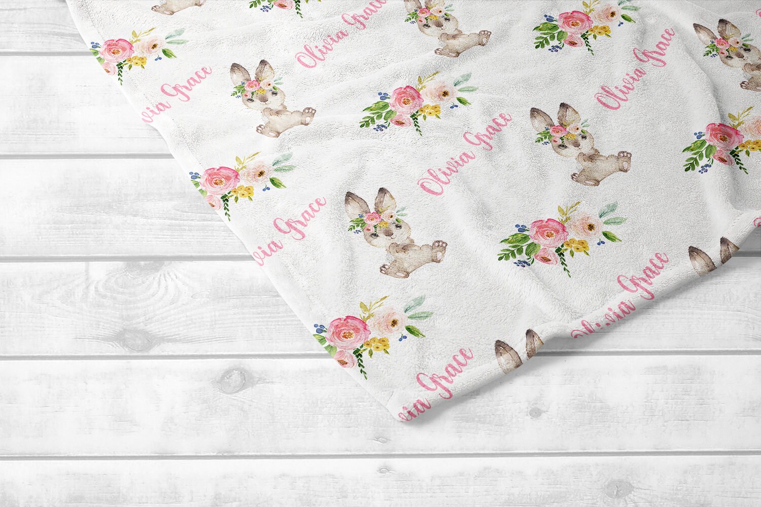 Personalized Baby Girl Blanket - Bunny Floral Baby Blanket - Baby Name Blanket -Baby Shower Gift- Personalized Baby Gift - Easter Gift