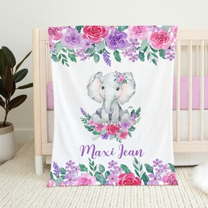 Personalized Baby Girl Blanket -Floral Elephant Baby Blanket  Baby Name Blanket -Baby Shower Gift-Personalized Baby Gift Animal Baby Blanket