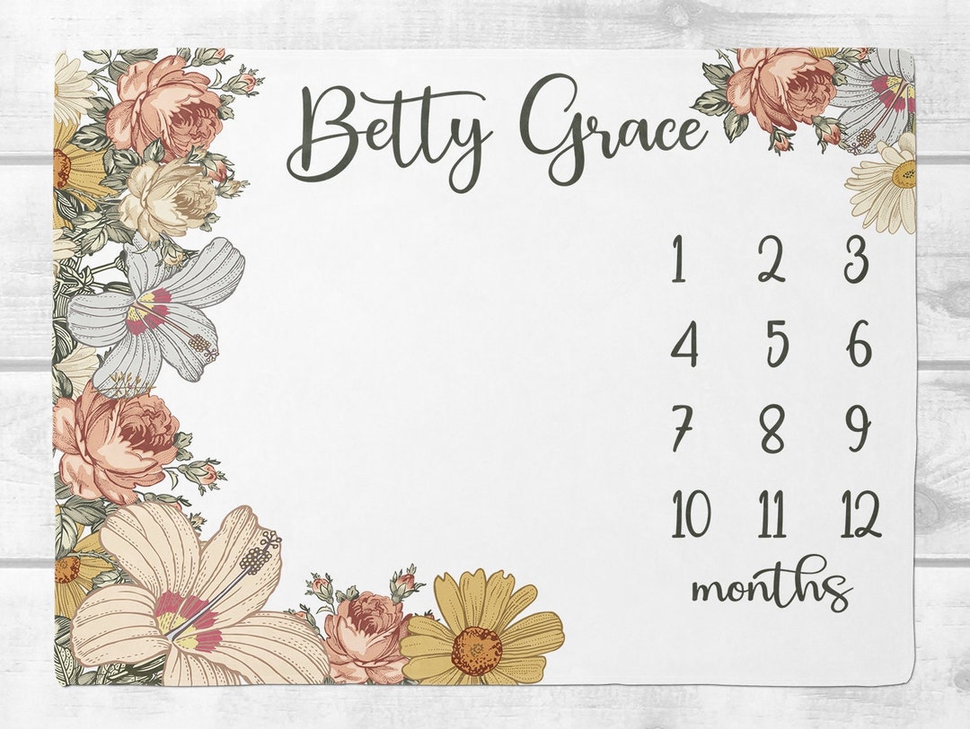 Vintage Floral Milestone Blanket Girl Floral Baby Month Blanket Personalized Baby Girl Shower Gift Baby Girl Nursery New Mom Gift SM104 Etsy
