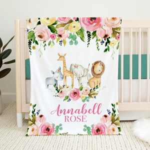 Personalized Baby Girl Blanket - Elephant Baby Blanket with Name - Baby Name Blanket -Baby Shower Gift- Personalized Safari Baby Bedding