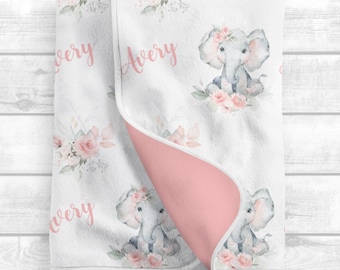 Personalized Baby Girl Blanket - Pink Floral Baby Blanket - Baby Name Blanket -Baby Gift- Personalized Baby Gift -Custom Swaddle SW170