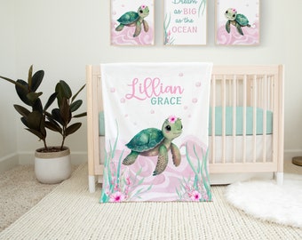Sea Turtle Nursery Prints, Personalized Nursery Wall Art, Set of