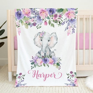 Personalized Baby Girl Blanket - Elephant Baby Blanket - Baby Name Blanket -Baby Shower Gift-Personalized Easter Baby Gift -Custom Baby Gift