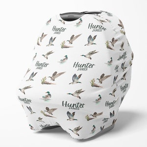 Mallard Duck Hunting Seat Canopy, cubierta de asiento de coche de pato personalizada, regalo de bebé de caza personalizado -Baby Boy Duck Shower Gift con nombre -SPC540