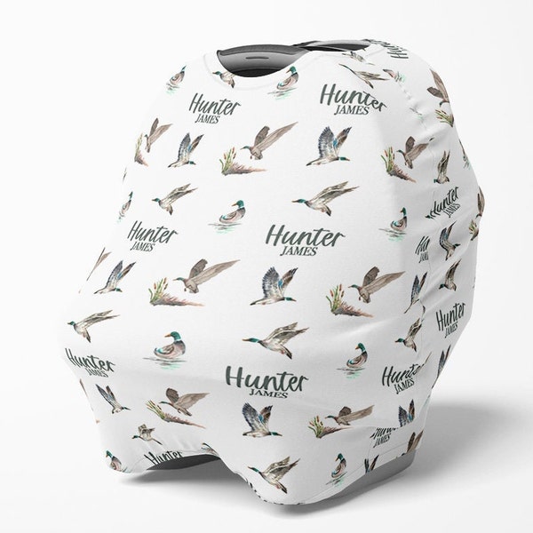 Mallard Duck Hunting Seat Canopy,  Personalized Duck Carseat Cover, Custom Hunting Baby Gift -Baby Boy Duck Shower Gift with name -SPC540
