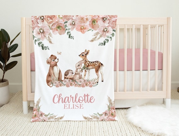 Personalized Woodland Blanket Floral Woodland Animals Baby Girl Blanket woodland Babies Blanket baby Shower Gift Woodland Nursery A536 Etsy Canada