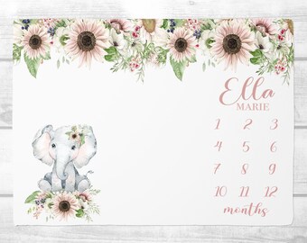 Baby Girl Milestone Blanket, Personalized Baby Month Blanket, Sunflower Baby Growth Tracker Blanket, Personalized Baby Shower Gift
