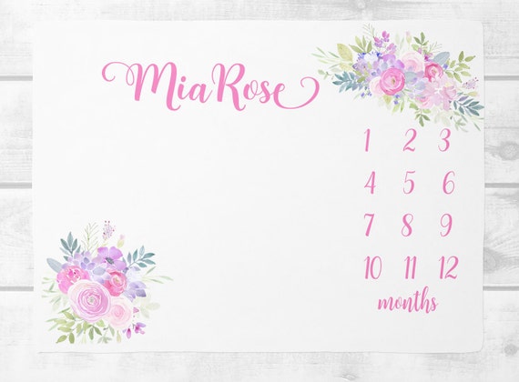 Baby Girl Milestone Blanket, Floral Wreath Milestone Blanket, Baby Month Blanket, Baby Girl Blanket Baby Blanket Monthly Baby Blanket Baby