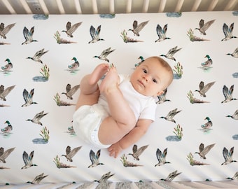 Custom Mallard Duck Crib Sheet - Custom Duck Hunting Crib Bedding -Baby Boy Shower Gifts Duck Nursery- Duck Hunting Sheet Changing Pad -A540
