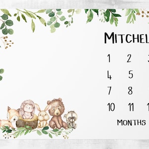 Woodland Milestone Blanket -Personalized Baby Boy Blanket -Baby Growth Tracker - Woodland Nursery -Baby Shower Gift - Monthly Baby Blanket