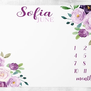 Bloemen mijlpaal deken, baby maand deken, baby meisje mijlpaal deken track groei aandenken baby shower cadeau gepersonaliseerde deken