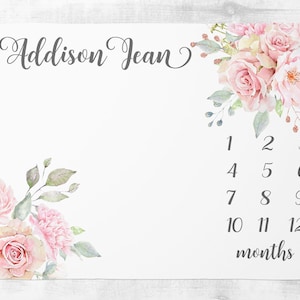 Baby Girl Milestone Deken, Gepersonaliseerde Baby Maand Deken, Baby Growth Tracker Deken, Gepersonaliseerde Baby Shower Gift, Nieuwe Moeder Cadeau
