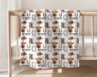 Highland Kuh Decke - Personalisierte Western Baby Decke - Kleinkind Cowboy Geburtstagsgeschenk - Erinnerungsgeschenk für Farmer Eltern - Rodeo SBS603