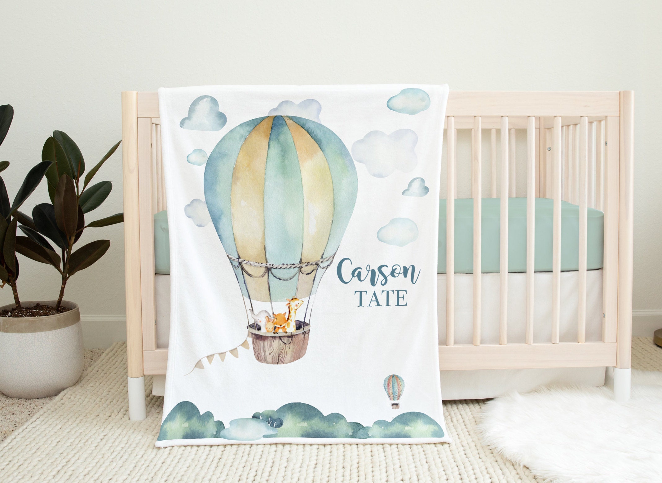 Hot Air Balloon Baby Blanket Personalized Baby Boy Blanket Etsy