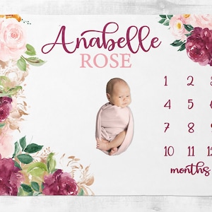 Baby meisje mijlpaal deken, bloemen maand deken, gepersonaliseerde baby meisje deken, nieuwe moeder douche cadeau groei track, foto prop SM107