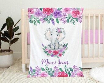 Personalisierte Baby Mädchen Decke-Blumen Elefant Baby Decke Baby Name Decke-Baby Shower Geschenk-Personalisierte Baby Geschenk Tier Baby Decke