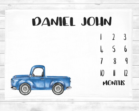 Little Blue Truck Baby Milestone Blanket Personalized Baby Boy