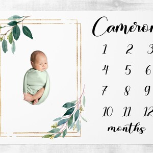 Greenery Meilenstein-Decke, monatlicher Wachstums-Tracker, personalisierte Babydecke Junge, benutzerdefinierte Decke, Babypartygeschenk, neues Babygeschenk, kleiner Junge
