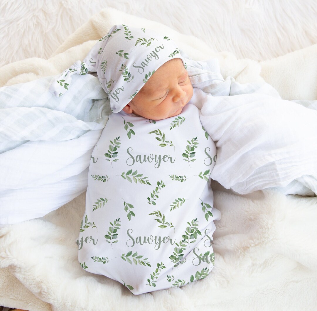 Personalized Baby Blanket & Hat Set - Custom Name Swaddle Sack And Beanie For Newborns (Multiple Colors) 10 thumbnail image