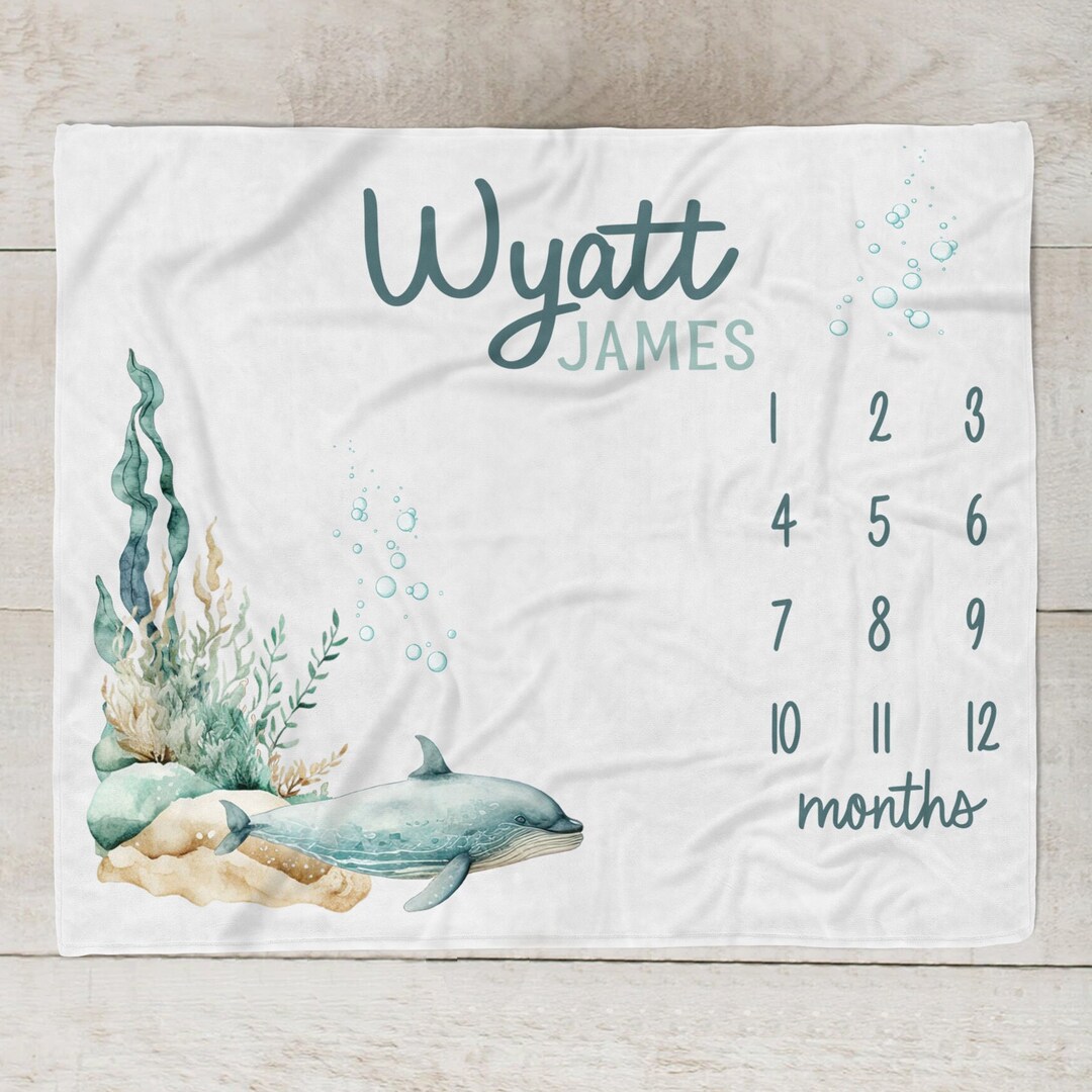 Ocean Milestone Blanket Boy Personalized Baby Boy Blanket Etsy