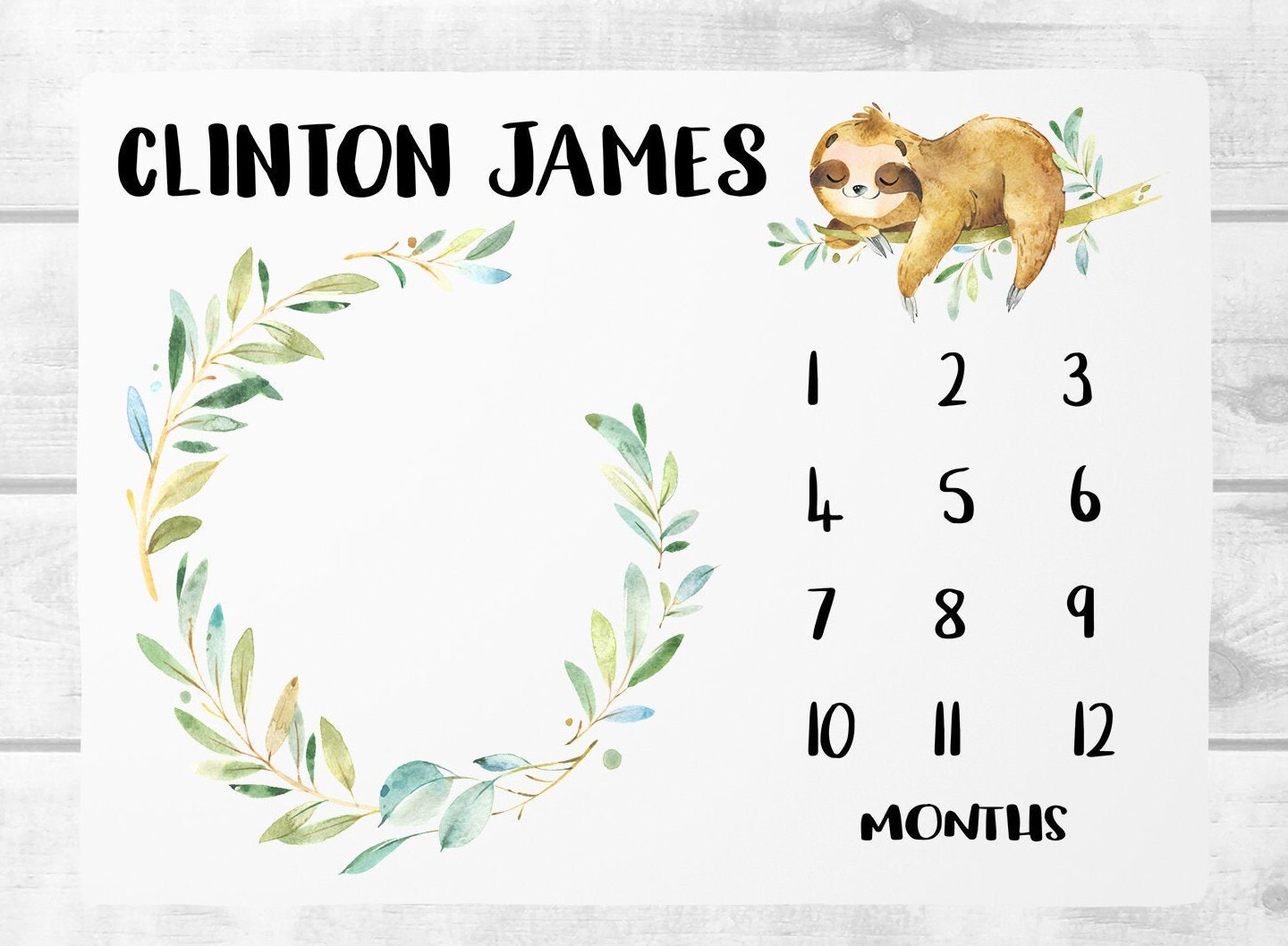 Sloth Milestone Blanket Personalized Baby Boy Blanket Baby Month Blanket Growth Tracker -Sloth Baby Blanket-Baby Shower Gift  Boy Milestone