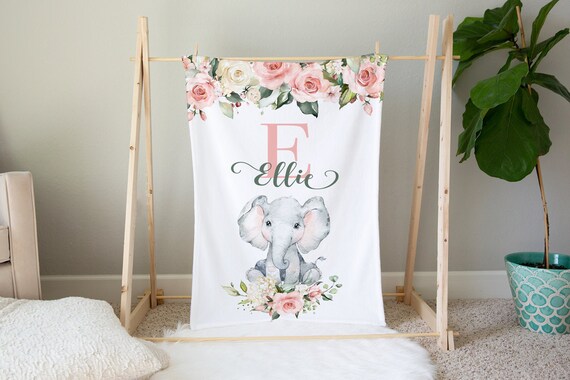 Baby Boy Girl Personalised Name Comforter Blanket Elephant Bunny Baby Gift 