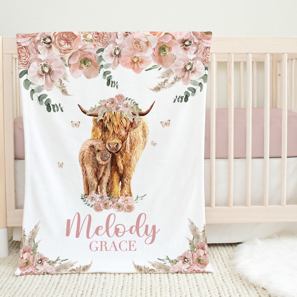 Highland Cow Baby Blanket Girl Etsy