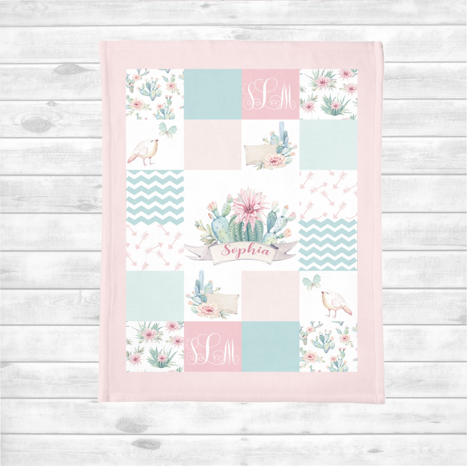 Personalized Cactus Baby Blanket Baby Girl Quilt Minky Etsy